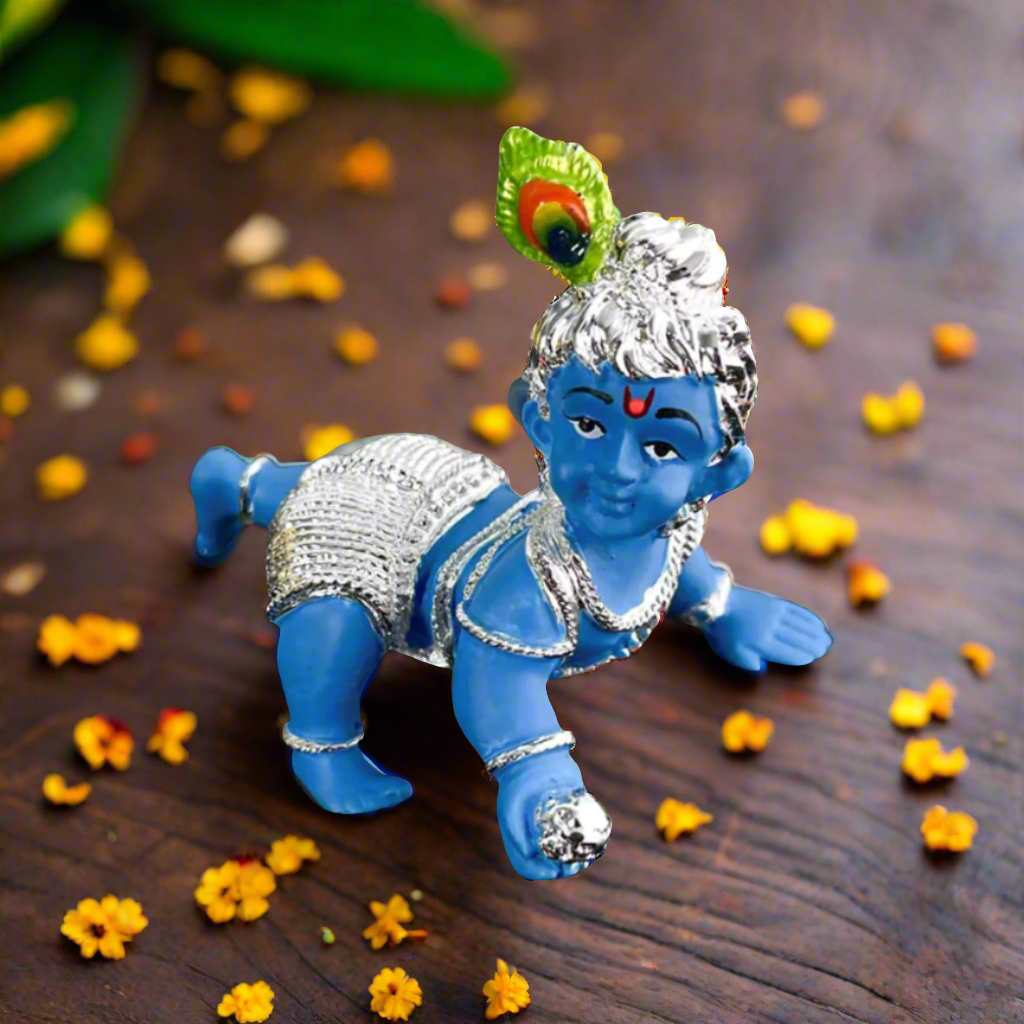 Silver Plated Crawling Cute Laddu Gopal Murti