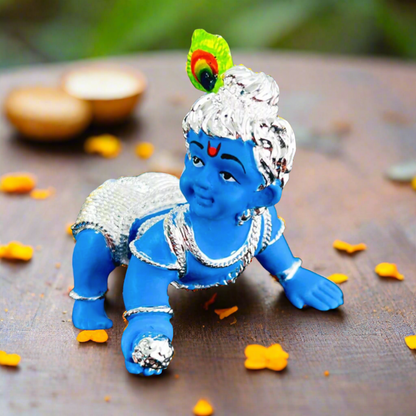 Silver Plated Crawling Cute Laddu Gopal Murti