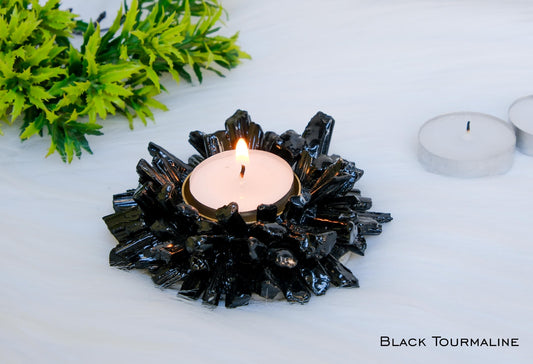 Black Tourmaline Cluster Tea Light Holder