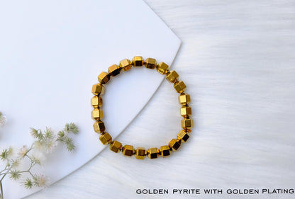 Hexagonal Golden Pyrite Bracelet with Golden Plating