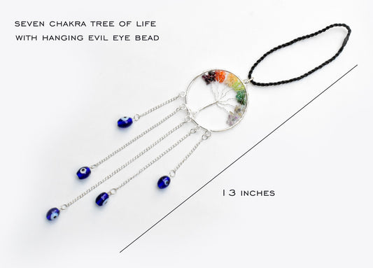 Seven Chakra Trees of life with hanging Evil Eye Beads