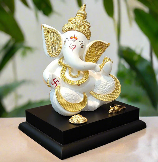 24 K Gold Plated Ganesh Ji Sitting On a Base