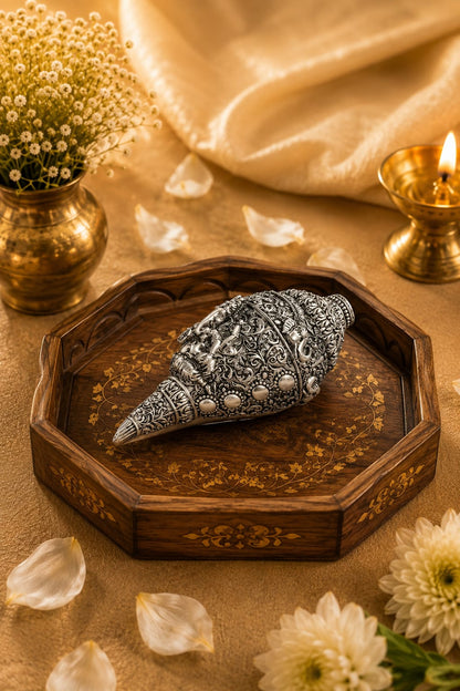 Antique Ganesh Shankh (Conch) 999 Silver Plated